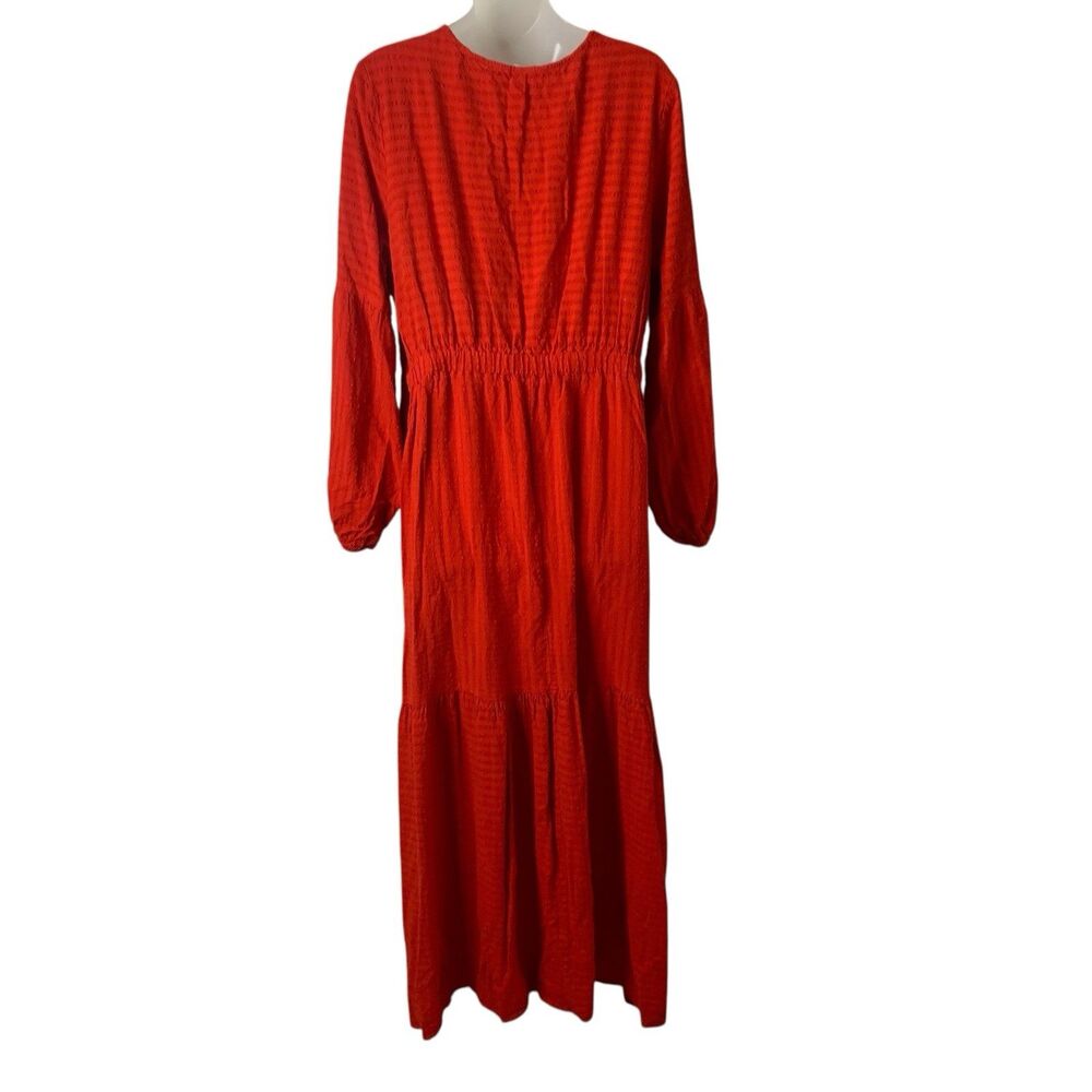 Anthropologie Amadi Alisha Linen Maxi Dress XL Long Sleeves Textured Holiday Red - Picture 11 of 16